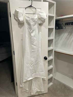 White Puff-Sleeve Satin Maxi Dress